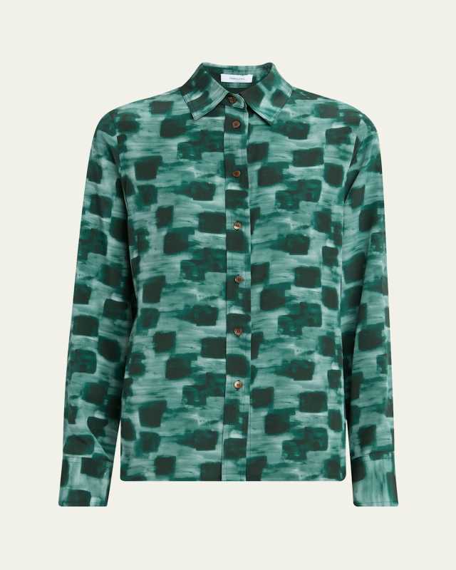Painted Block Button Down Silk Shirt